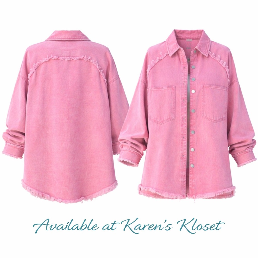 Relaxed Pink Denim Button-Front Shacket